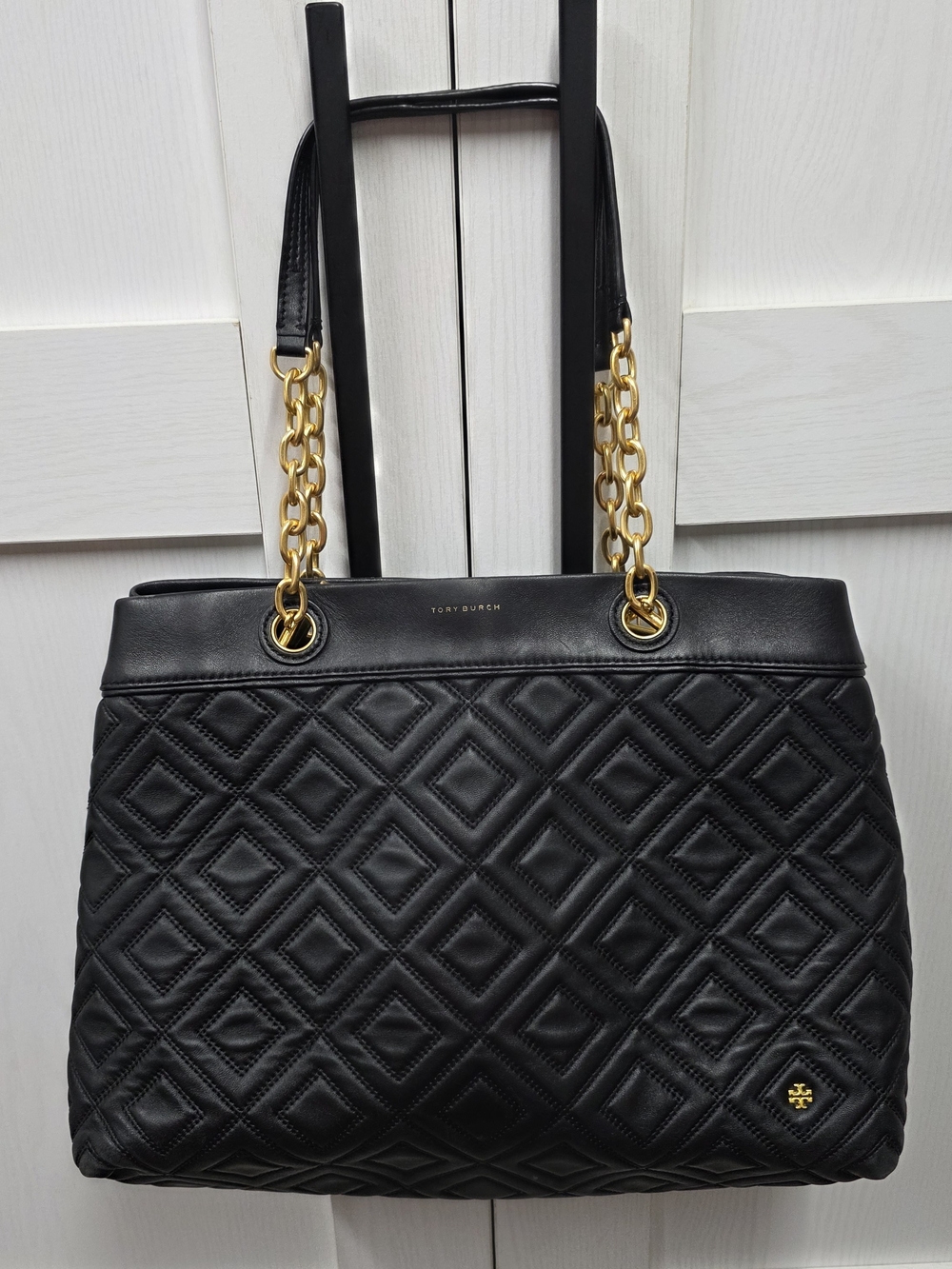 Tory Burch Black Quilted Leather Chain-Handle Tote